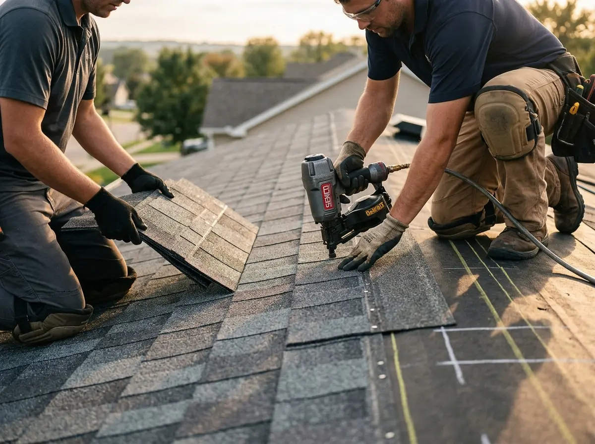 Professional roofer working on a residential roof in Greenbrier